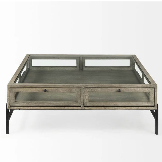 Arelius Square Glass-Top Display Coffee Table, 42"W x 43.5"D x 15"H