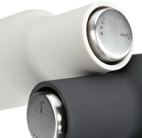 Audo Copenhagen Salt & Pepper Bottle Grinders, Carbon & Ash w/ Steel Lids, 8" H