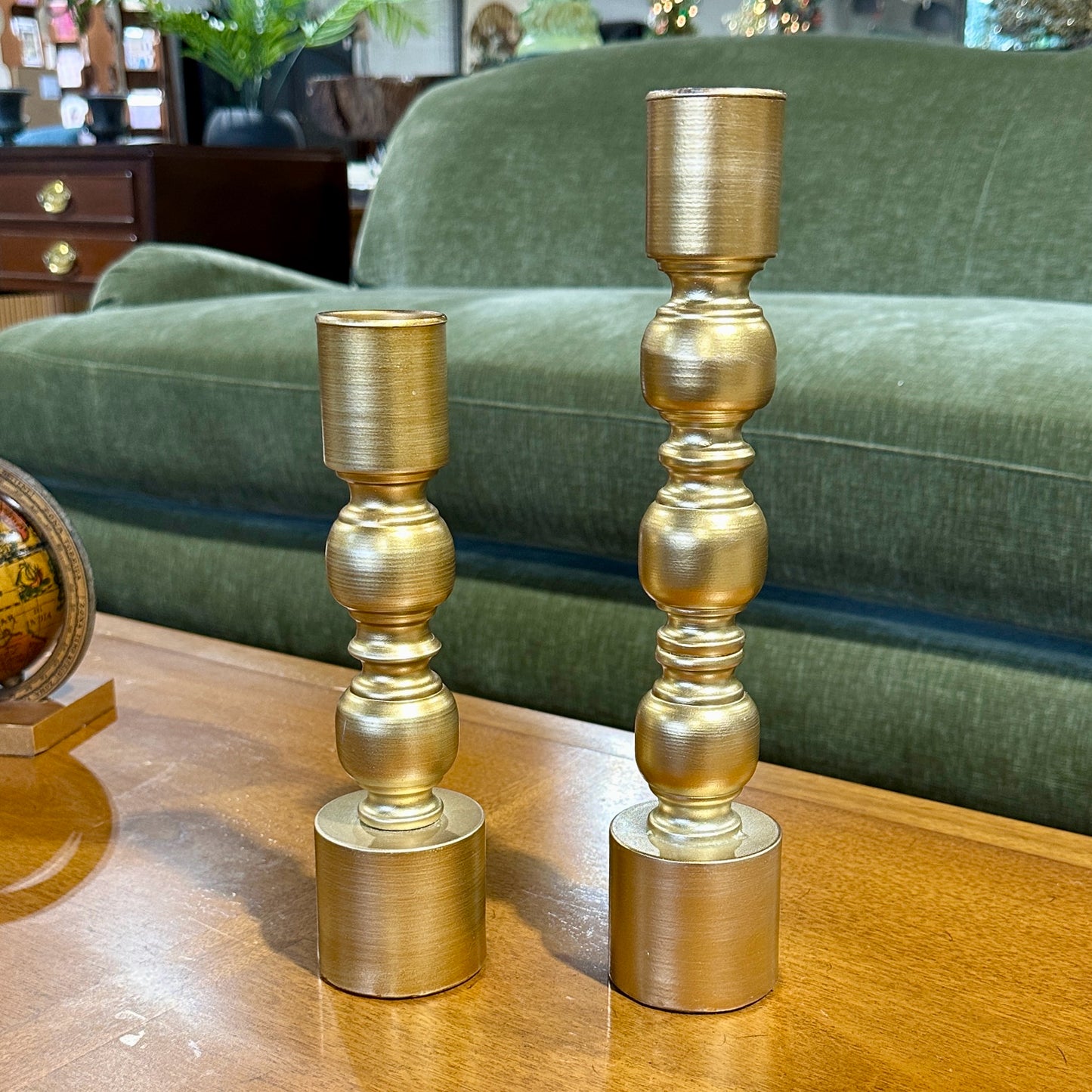 Pair of Metallic Gold Taper Candleholders, 2.5" Dai x 10" H & 13" H