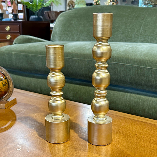 Pair of Metallic Gold Taper Candleholders, 2.5" Dai x 10" H & 13" H
