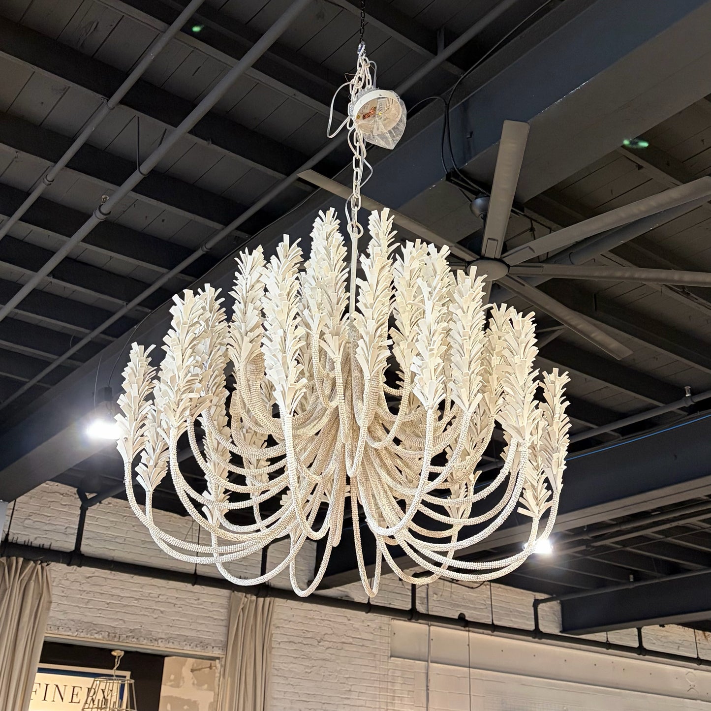 Kaia Chandelier, Ivory, Layers of Coconut Shells, 39"Dia x 35"H Plus 36"Chain