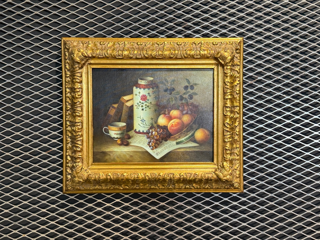 Vintage still life oil painting, fruit bowl, 18"W x 21"H x 4"D
