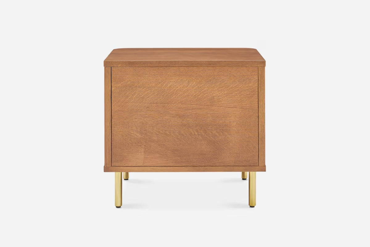 Castlery Harper 2-Drawer Nightstand, Chestnut & Brass, 23.6"W x 17.7"D x 21.7"H