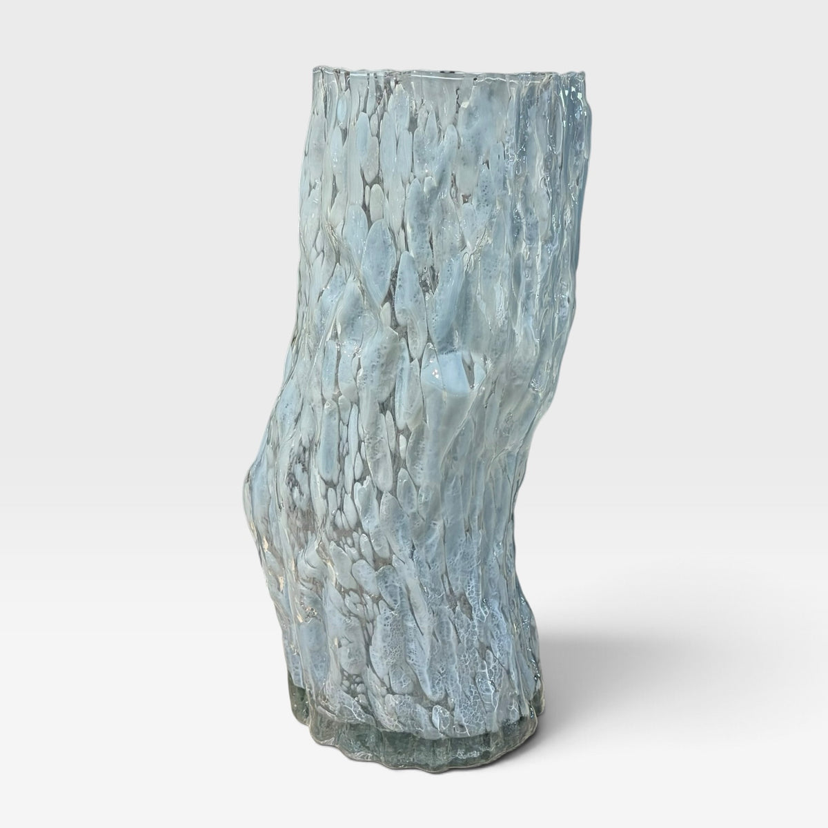 VTG Ice Blue Bark Art Glass Vase, 8.5"W x 7"D x 17"H