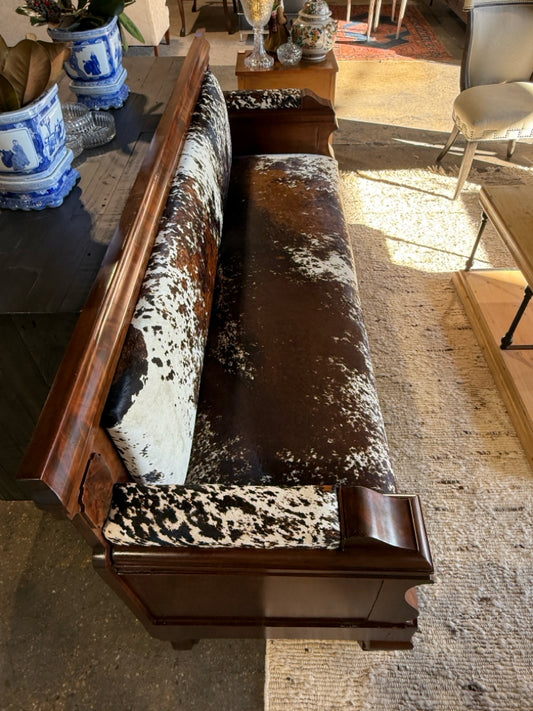 Antique American Empire sofa, cowhide upholstery, 82"L x 24'D x 36.5"H