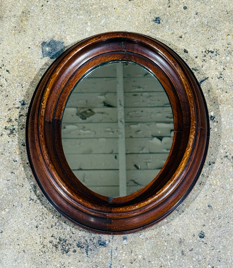 Antique oval mirror, walnut/gold, 12"W x 14"H x 2"D