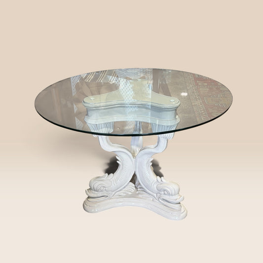 VTG Hollywood Rengency "Grotto" 5 Piece Dining Set, Cream, 42"Dia x 29"H