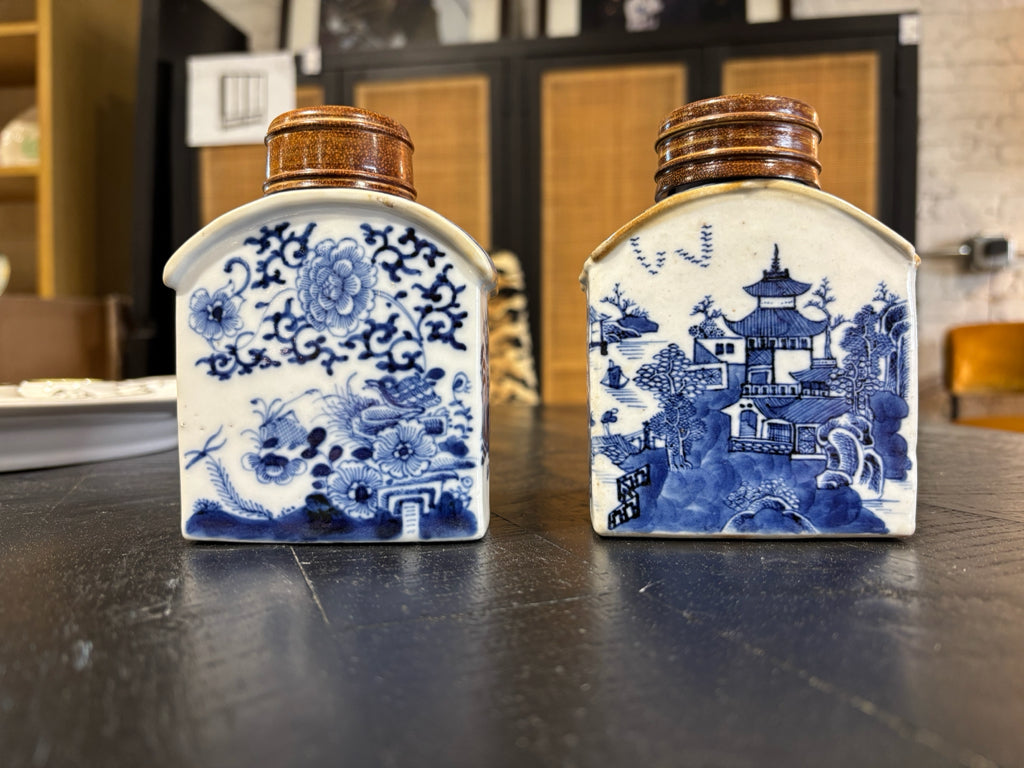 PAIR of Antique Chinese tea caddies, 5"H x 3.5"W x 2"D