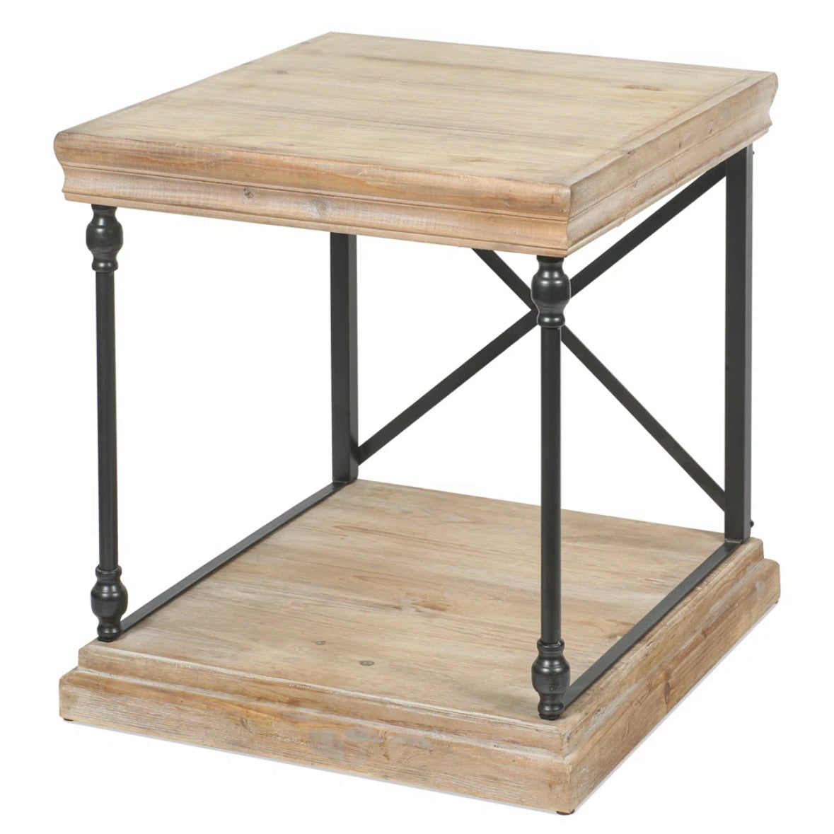 Rustic Wood & Metal Side Table, 25" L x 23" W x 24" H