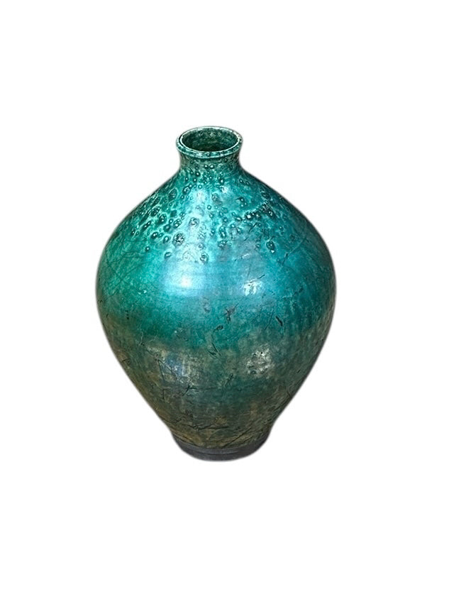 Emerald green/black vase, 10"W x 10"D x 14.5"H
