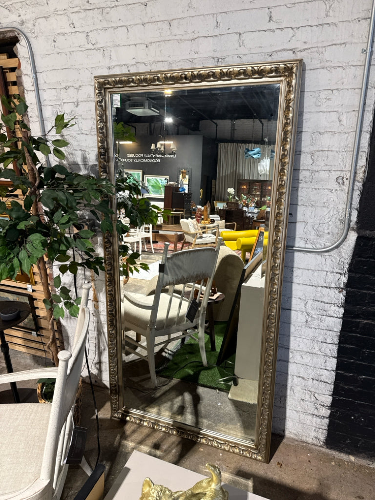 XL leaning wall mirror, silver/gold metallic finish, 75.5"H X 38"W