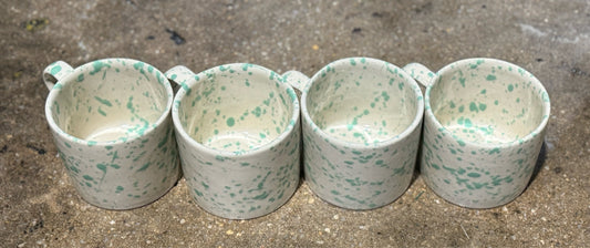 NEW Splatterware mugs, green, SET of 4