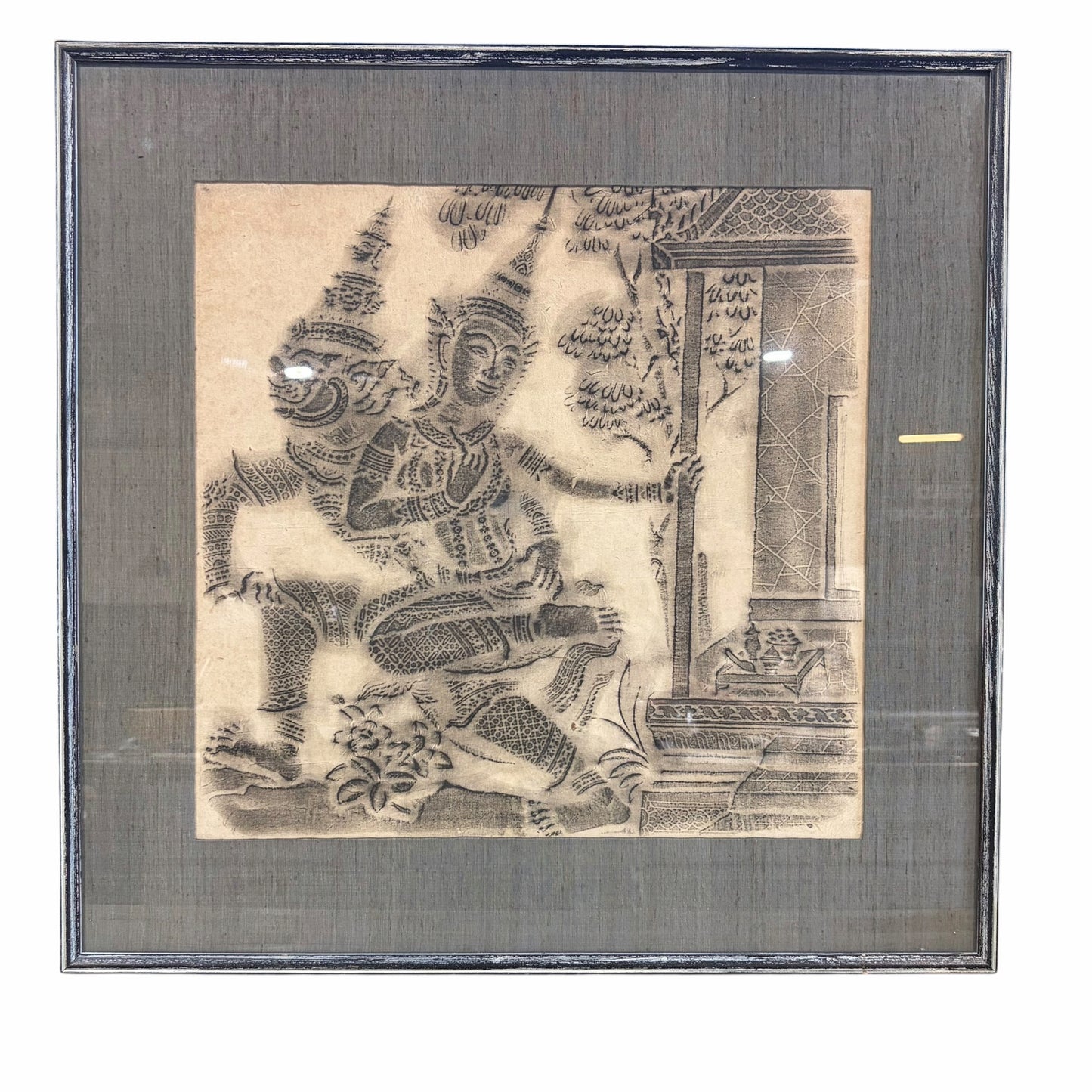 Framed Thai Temple Rubbings, 23.25" x 23.75"