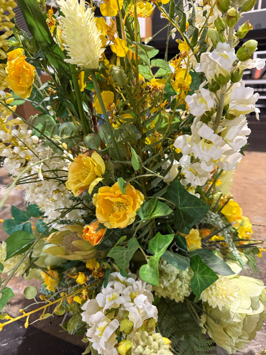 Faux floral arrangement, green/yellow, 36"H