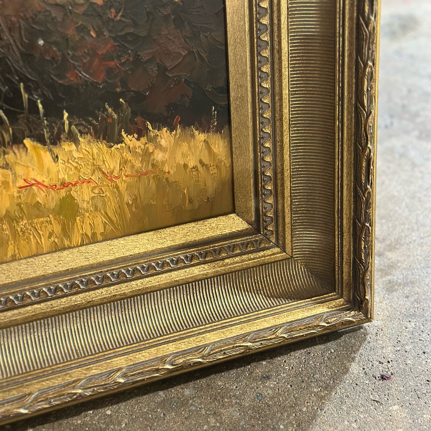 Signed & Framed Pastoral by Henry Kim, Oil on Canvas, 44.5" L x 44.5" W x 3" D