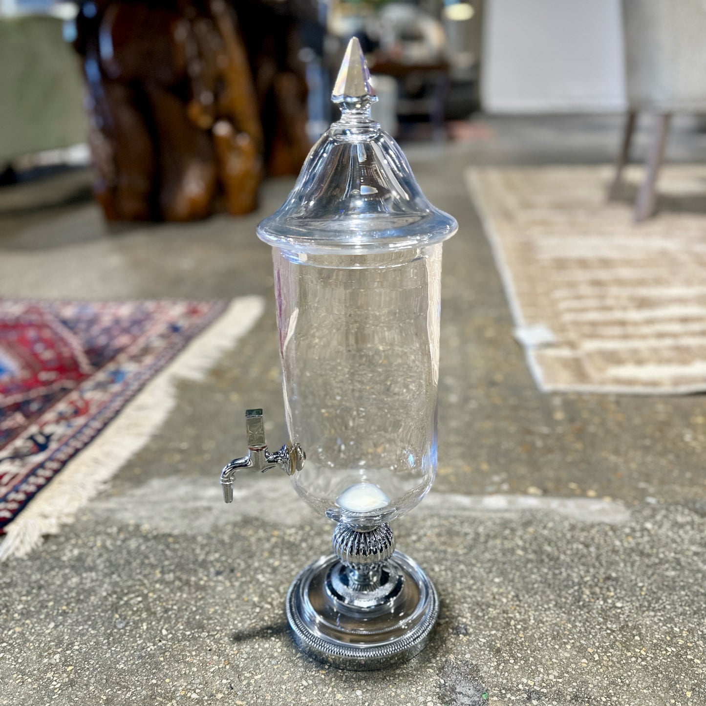Apothecary Style Beverage Dispenser, Glass & Chrome, 6" Dia x 19" H
