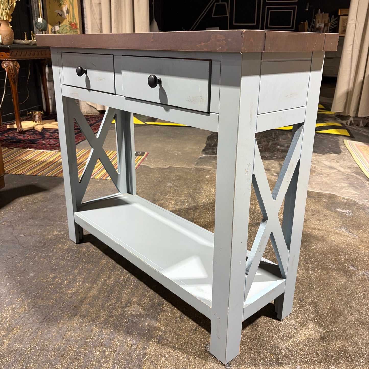 Rustic 2 Drawer Console Table, 38"W x 13.75D x 32.5"H