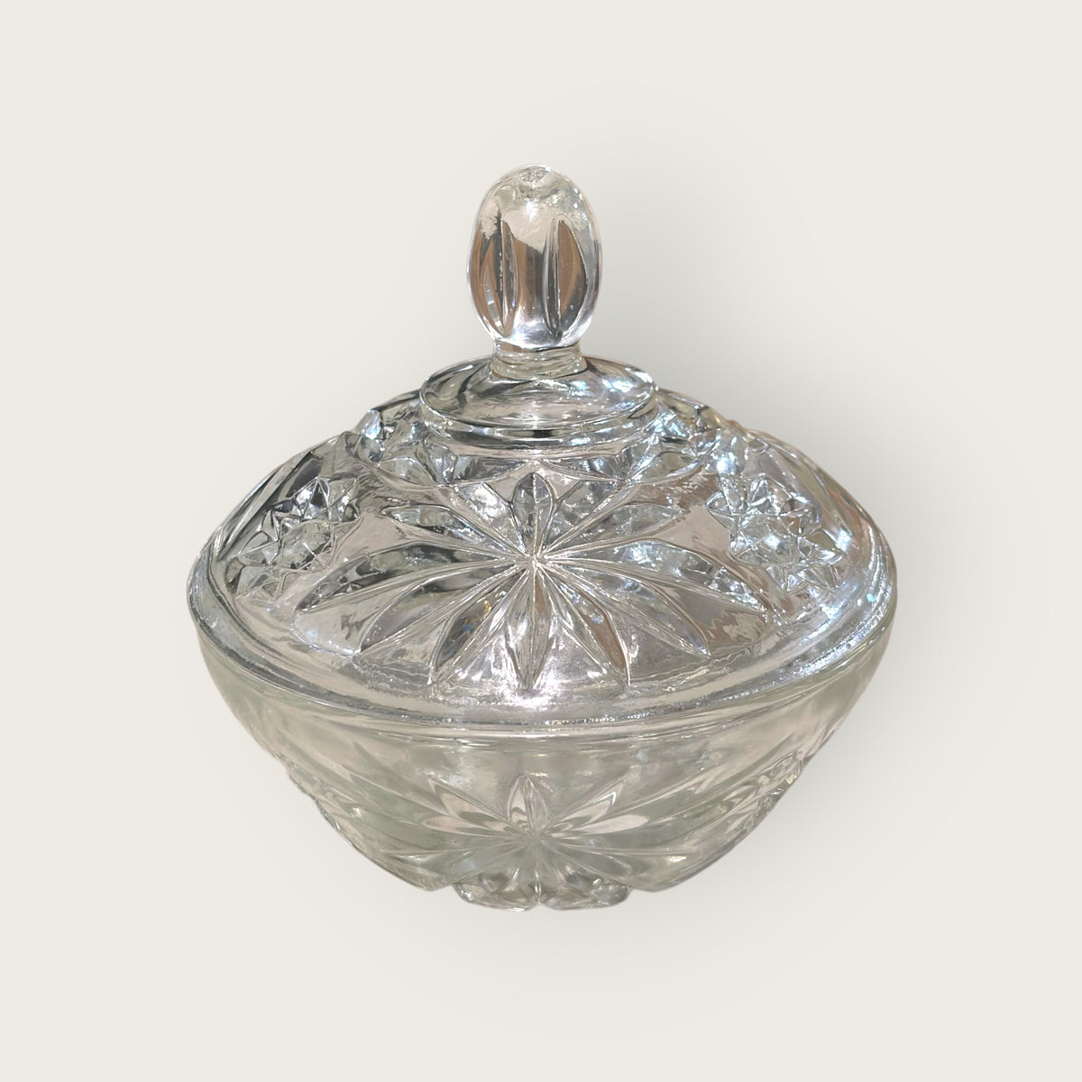 Lidded Cut Glass/Crystal Candy Dish, 5"H x 5.5"W