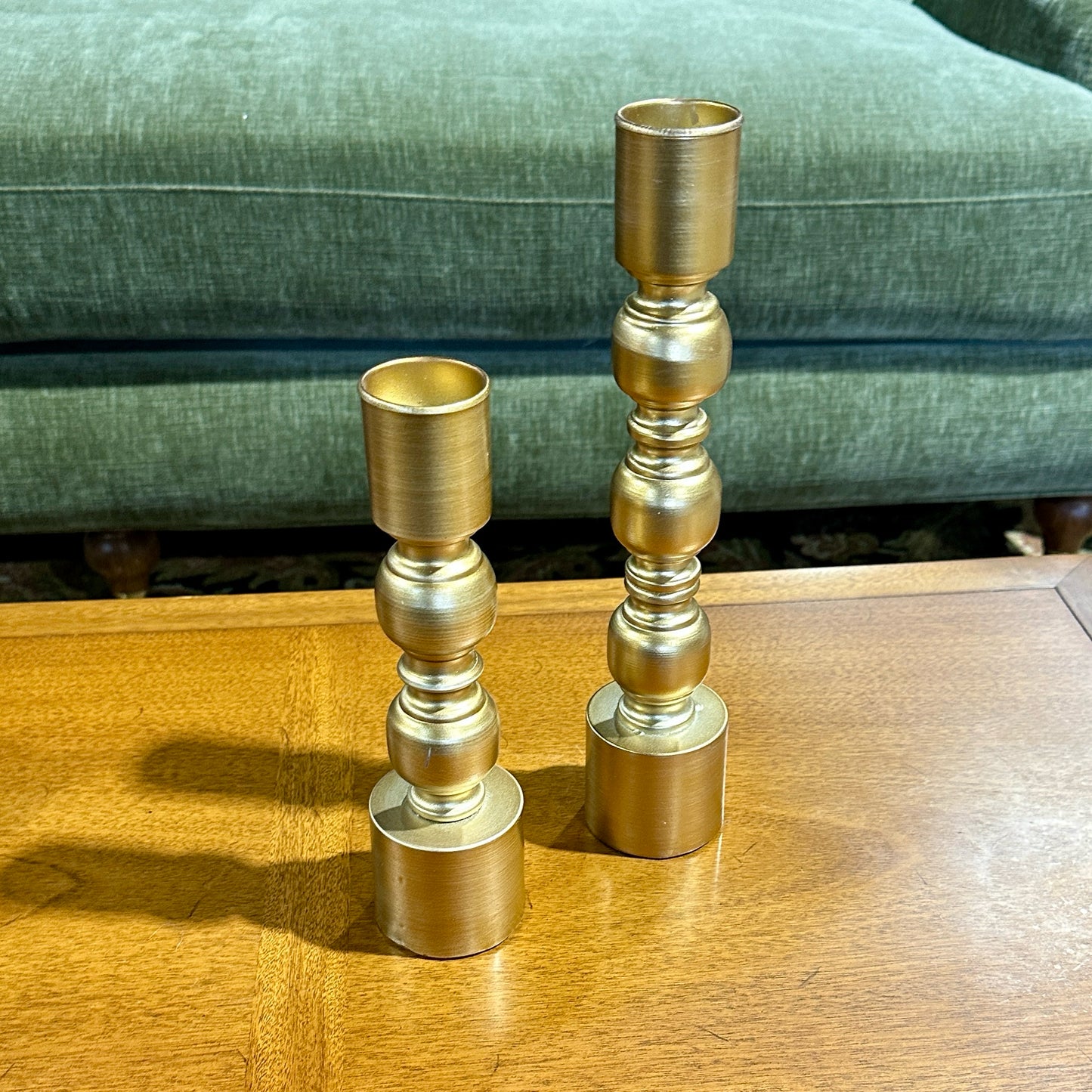 Pair of Metallic Gold Taper Candleholders, 2.5" Dai x 10" H & 13" H