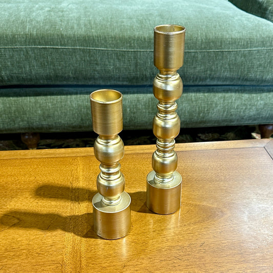 Pair of Metallic Gold Taper Candleholders, 2.5" Dai x 10" H & 13" H