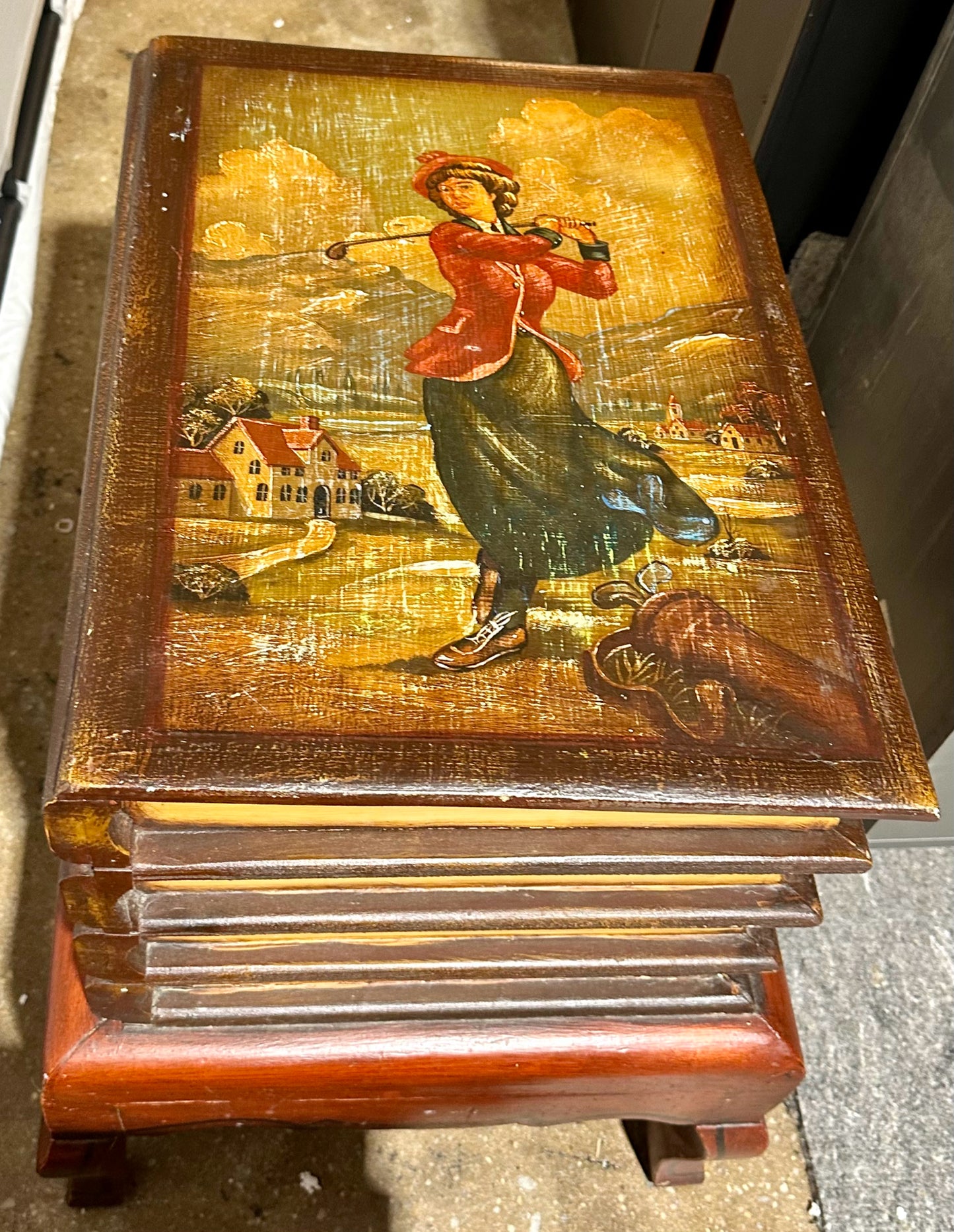 Pair of Faux His & Hers Golf Book Stack Cabinet End Tables 21" L x 17" W x 22" D