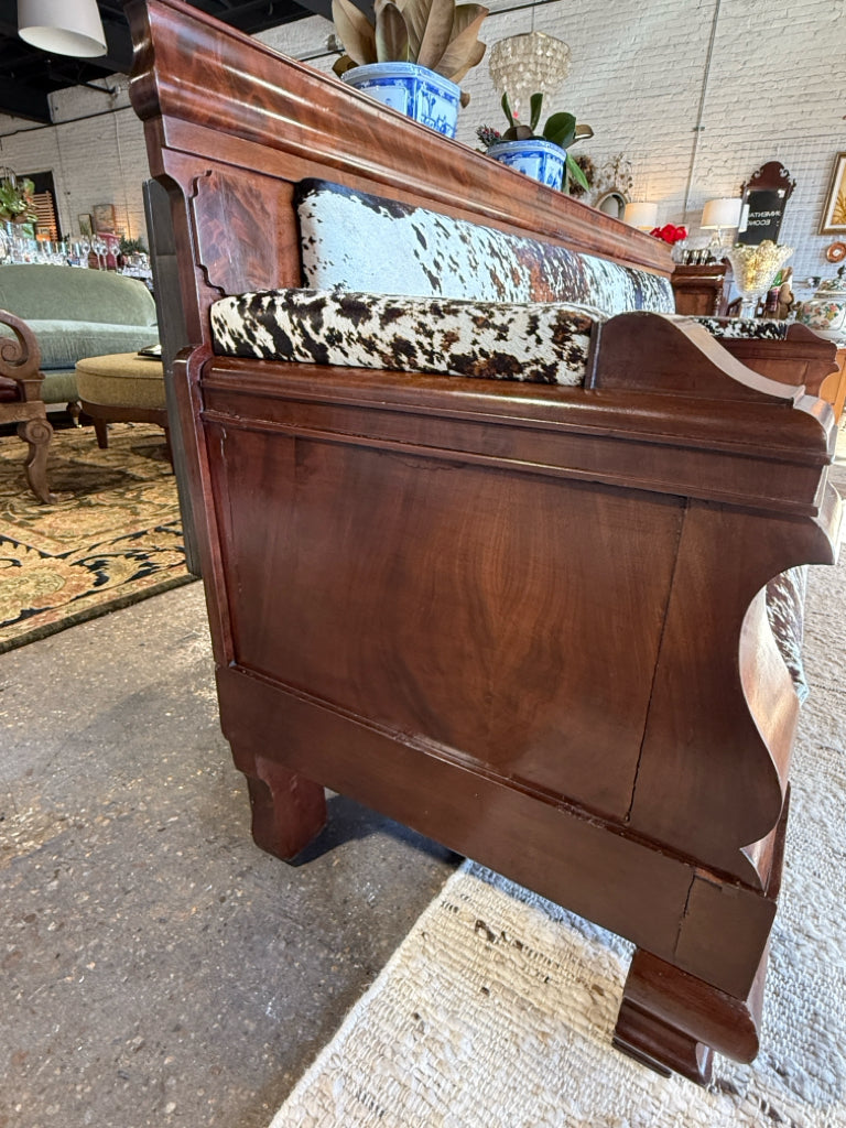 Antique American Empire sofa, cowhide upholstery, 82"L x 24'D x 36.5"H