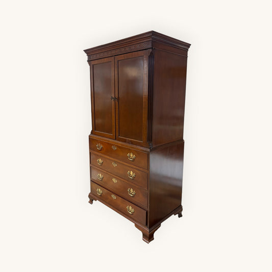VTG Chippendale Mahogany Entertainment Armoire, 72.25"H x 40"W x 23.25D