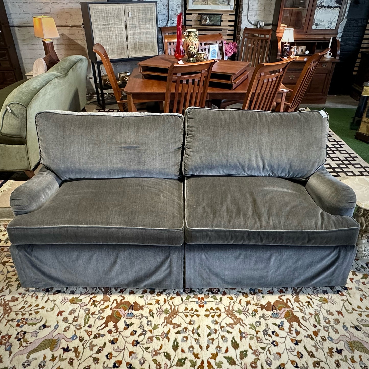 Theodore Alexander Sofa, Slate Performance Velvet, 82" L x 36" W x 32.5" H
