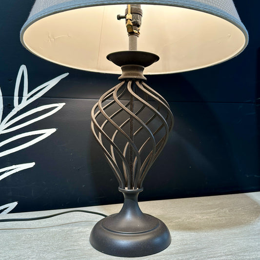 Twist Iron Cage Table Lamp w/ White Shade, 18" Dia x 28.25" H