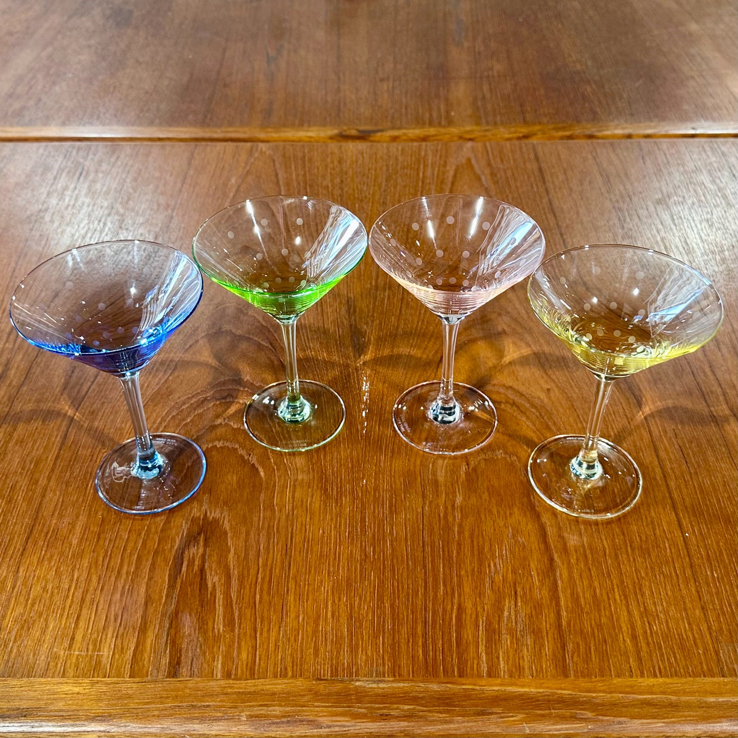Set of 4 Kate Spade Martini Glasses, Multicolor Polka Dot Crystal, 5" H x 3.5" W