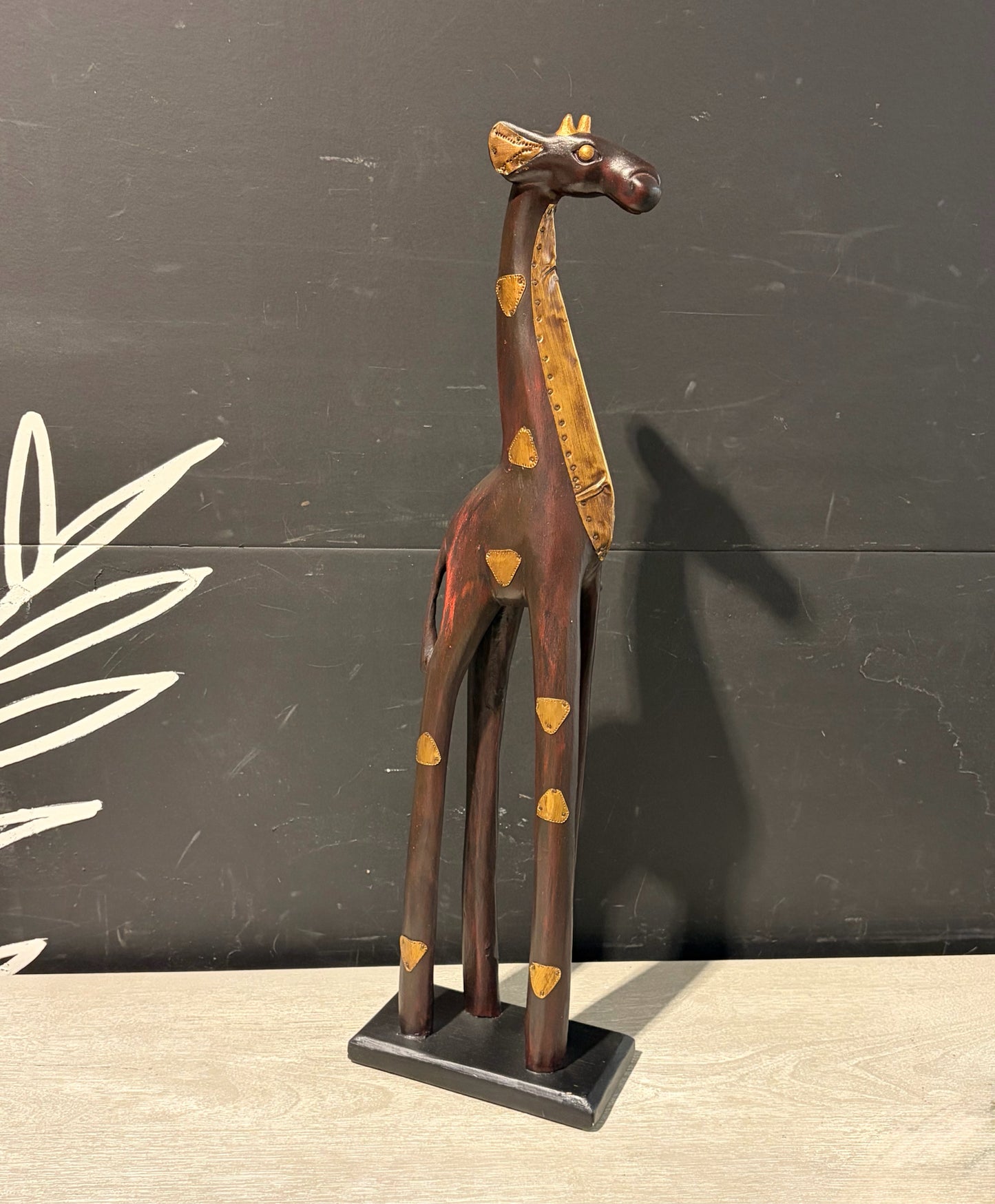 Wood Giraffe Sculpture W/ Metal Accents 7"W x 4"D x 24"H