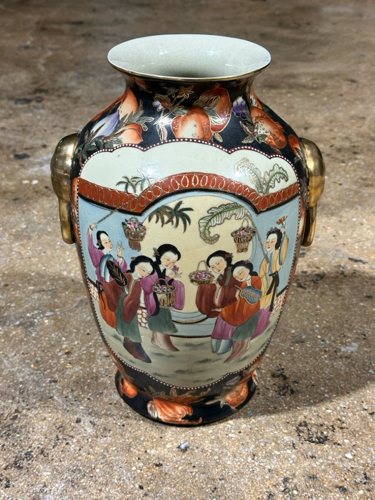Vintage Japanese Moriage Satsuma Vase, 12"H