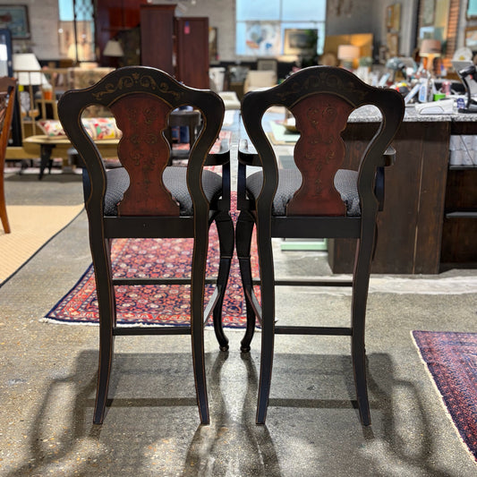 Pair of Black and Red French Style Bar Stools, 45"H x 23"W x 20"D