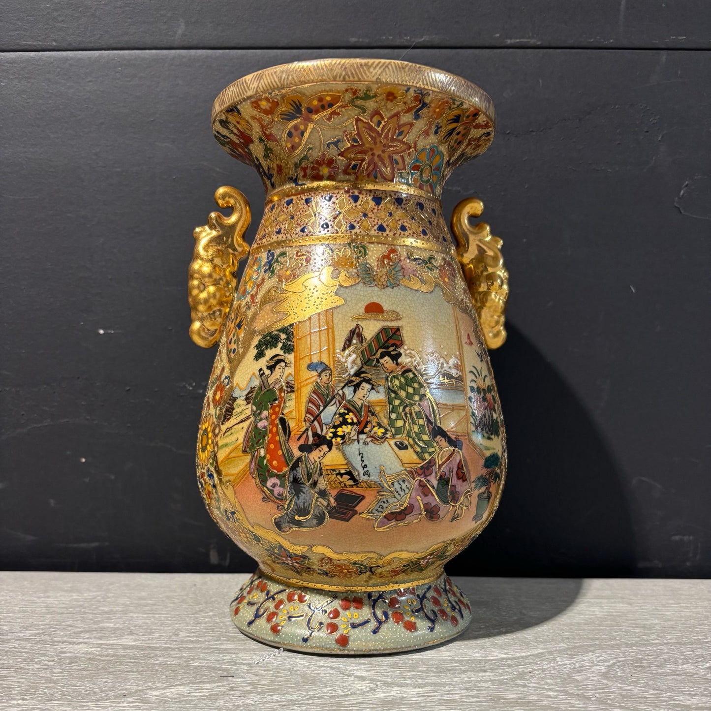 Satsuma Style Vase 10" H x 11" D