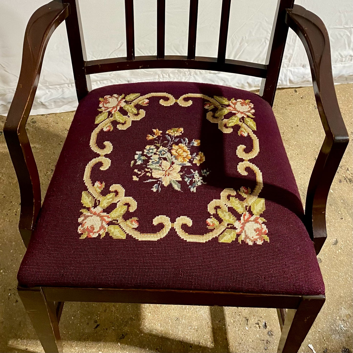Armchair with Needlepoint Seat 21" x 22" D x 36" H