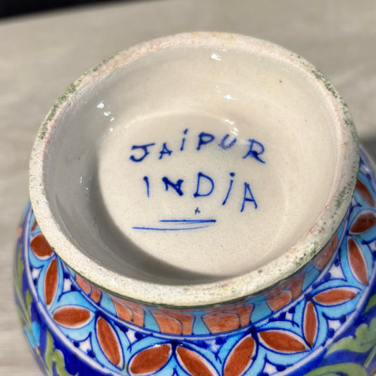 Blue Pottery Vase, Jaipur, India 6" W x 6" D x 9" H