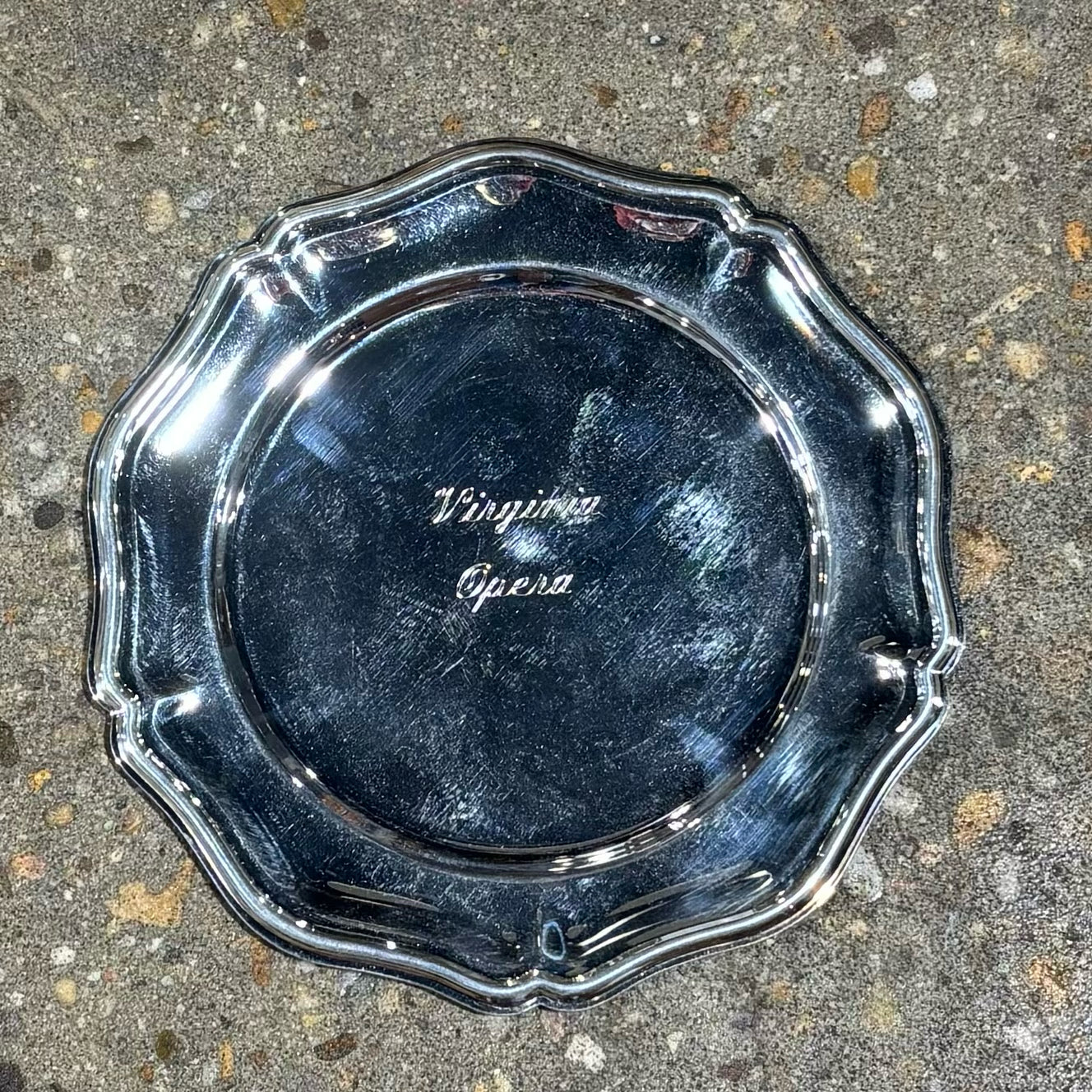 Round Silverplate Tray, "Virginia Opera", 7.25" D x .5"