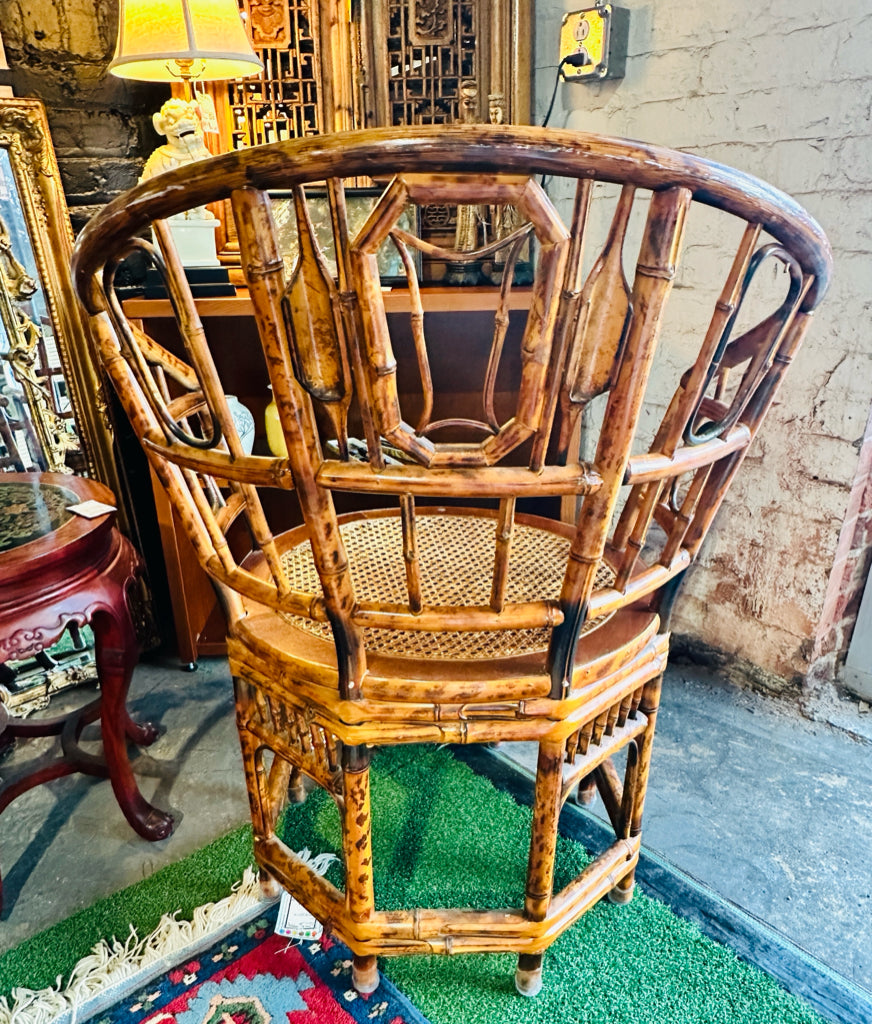 Vintage Brighton style tortoise bamboo/cane seat chair, 21.5"D x 27"W x 35.5"H