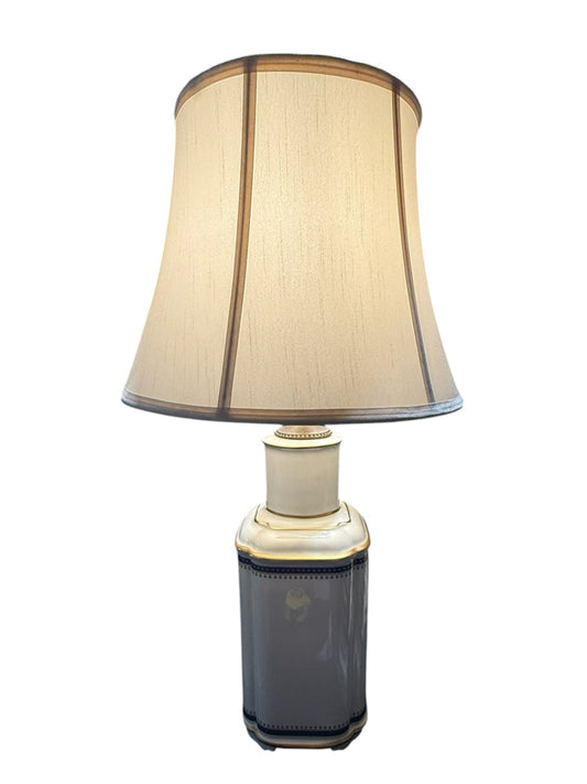 Blue/white/gold ceramic lamp, classic, 26"H x 14"W x 14"D