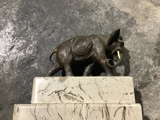 PAIR Vintage Bronze Elephant Bookends on Marble Base 6.5 Lx 3.5 W x 6"H