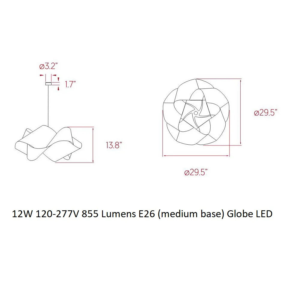 LZF Swirl Pendant Light, Ivory & Matte White, 29.5" Dia x 13.8" H