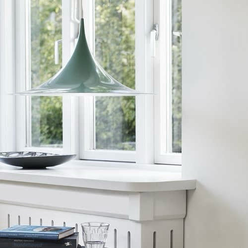 Gubi Semi Medium Pendant Light, Glossy Dusty Blue, Metal, 18.5" Dia x 12" H