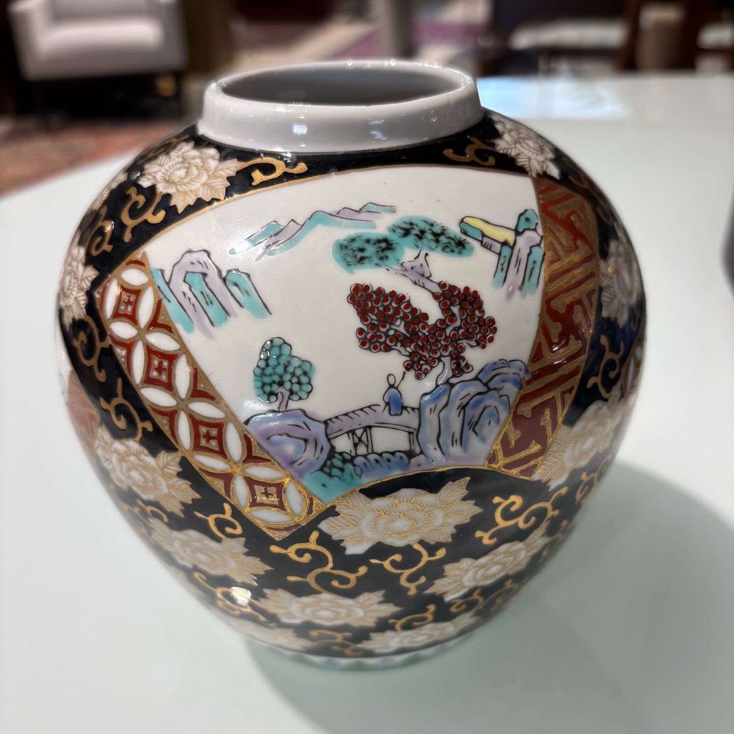 Gold Imari Ginger Jar 20" D x 6.5" H