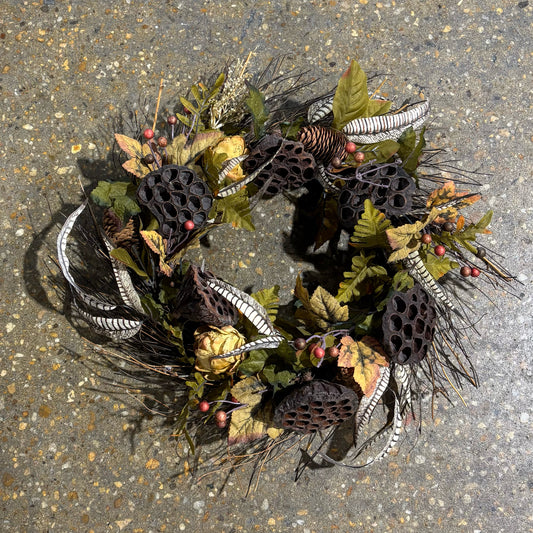 Wreath - Monkey Pod & Feathers 21" W x 5" D