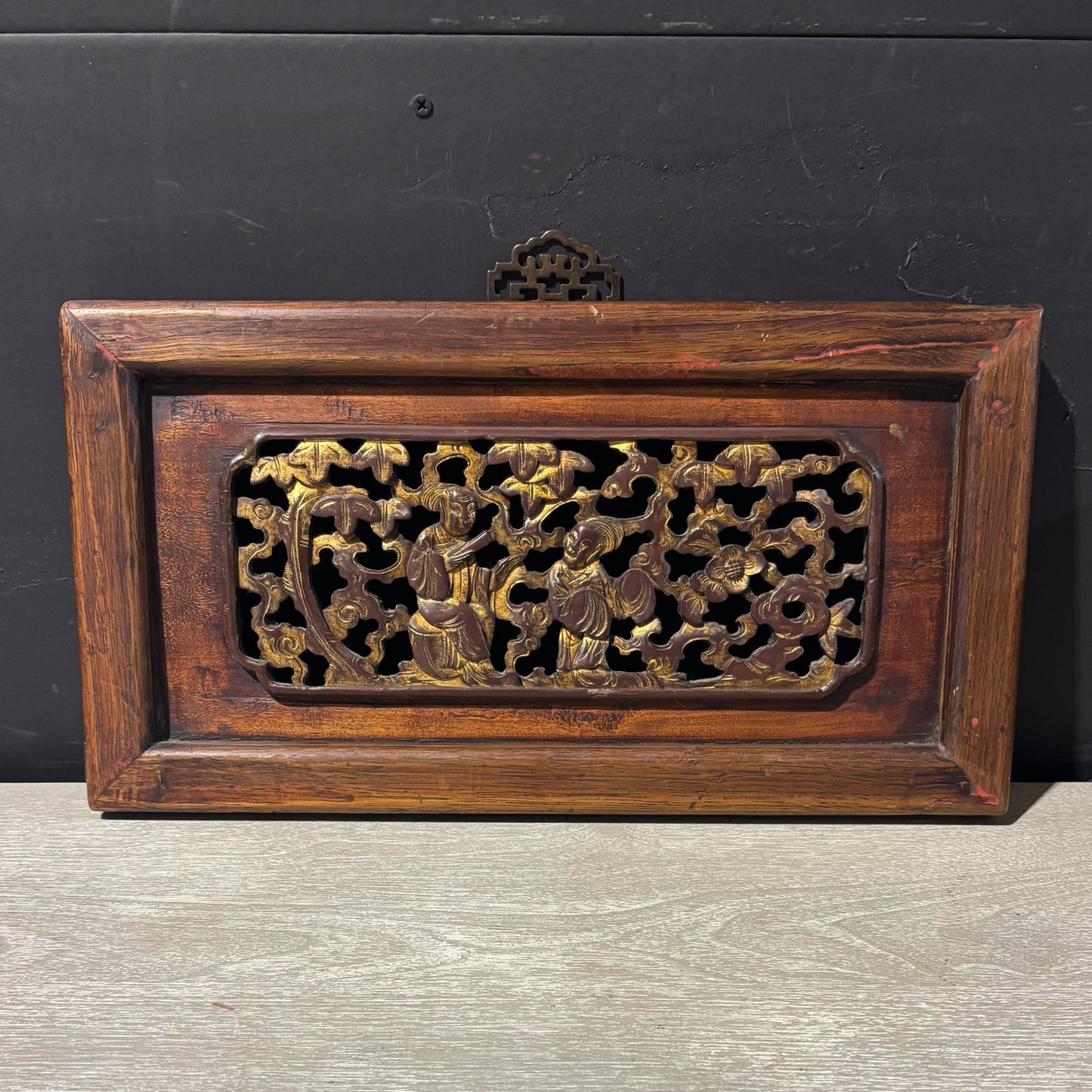 Chinese Carved Gilt Wooden Panel 17" L x 9" W x 12.5" H