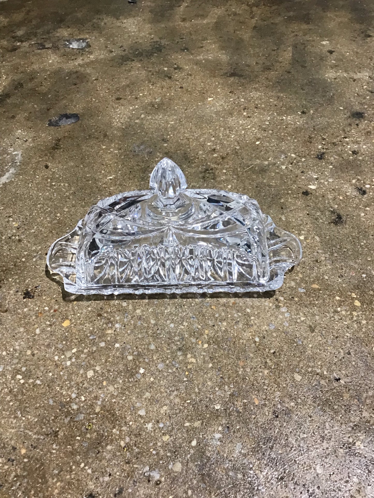 Crystal Covered Butter Dish 8"L x3" W x4.5" H