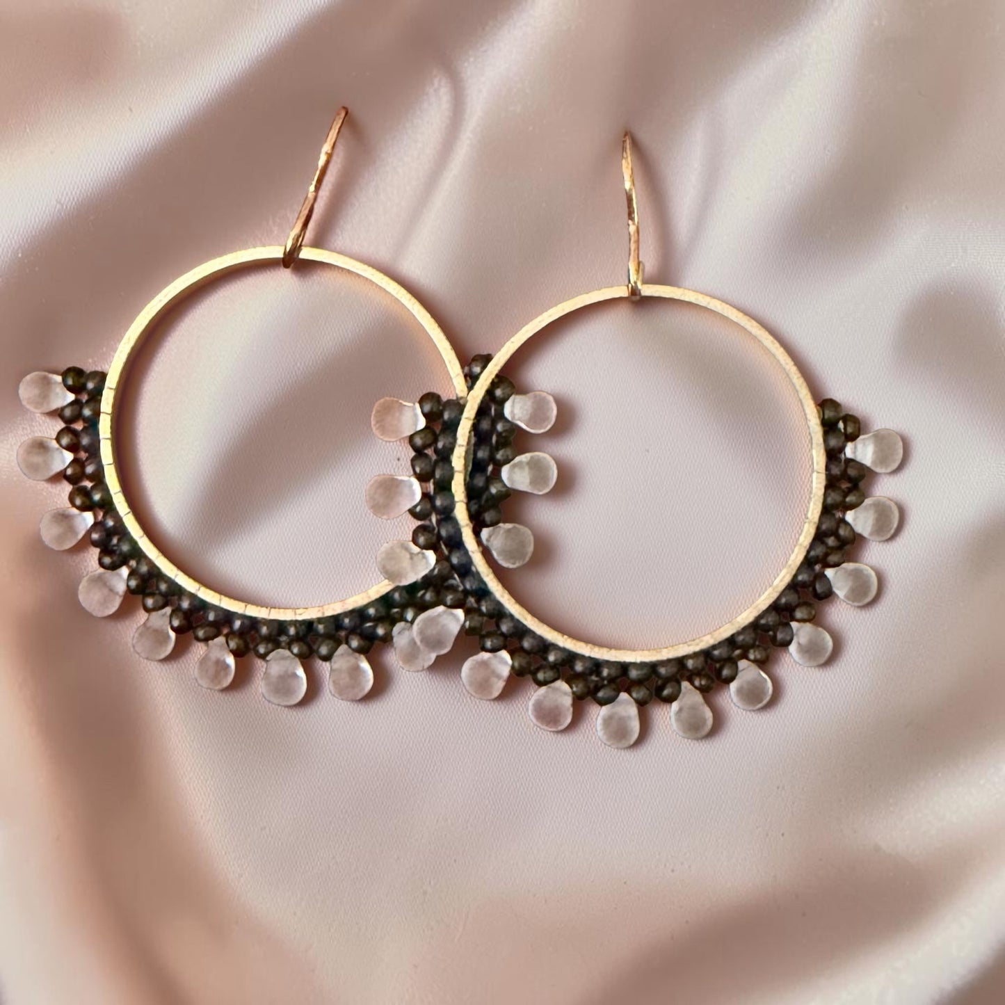 Nomad Moon & Charcoal Beaded Hoops by Carrie Prince
