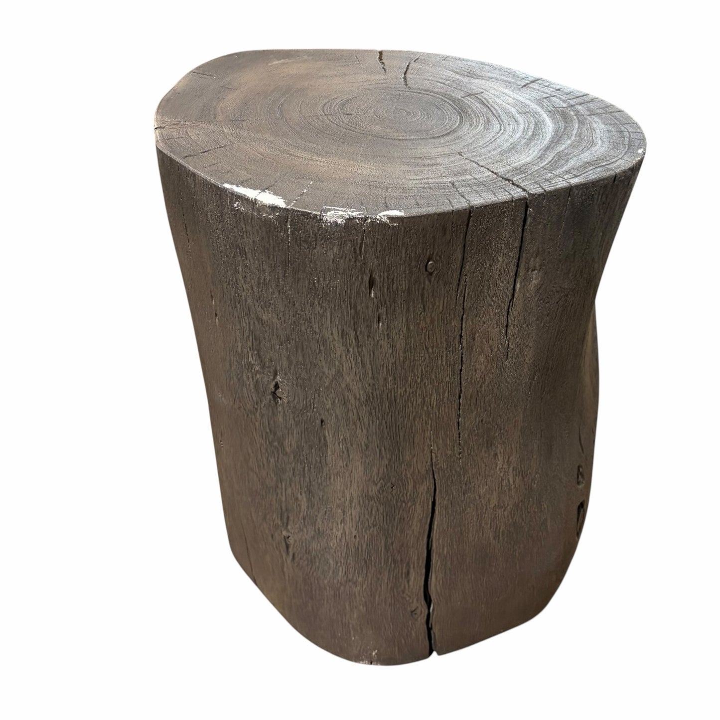 Urbia Solid Wood Stump Stool, Sandblasted Grey, AS IS, 13"Dia x 16.5"H