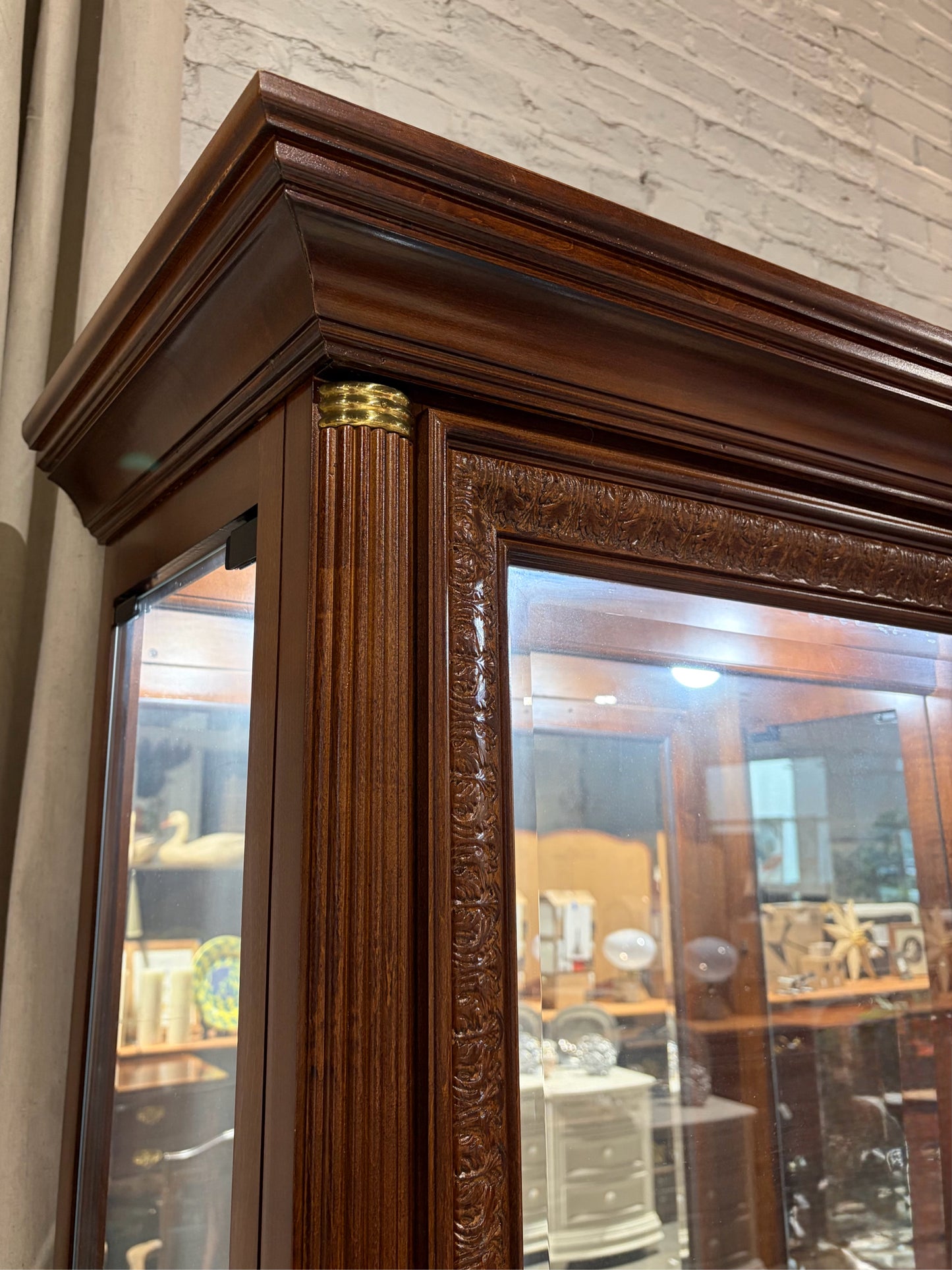 Illuminated Mirrored Back Cherry Curio, Side Doors, 42"W x 17"D x 80.5"H