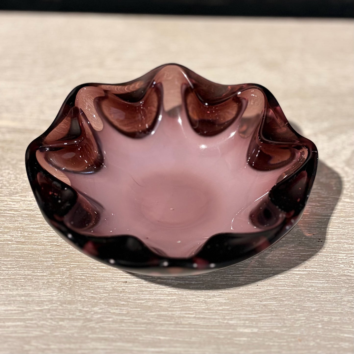 MCM Sasaki Amathyst Glass Decorative Dish 6.25" Diam x 2" H